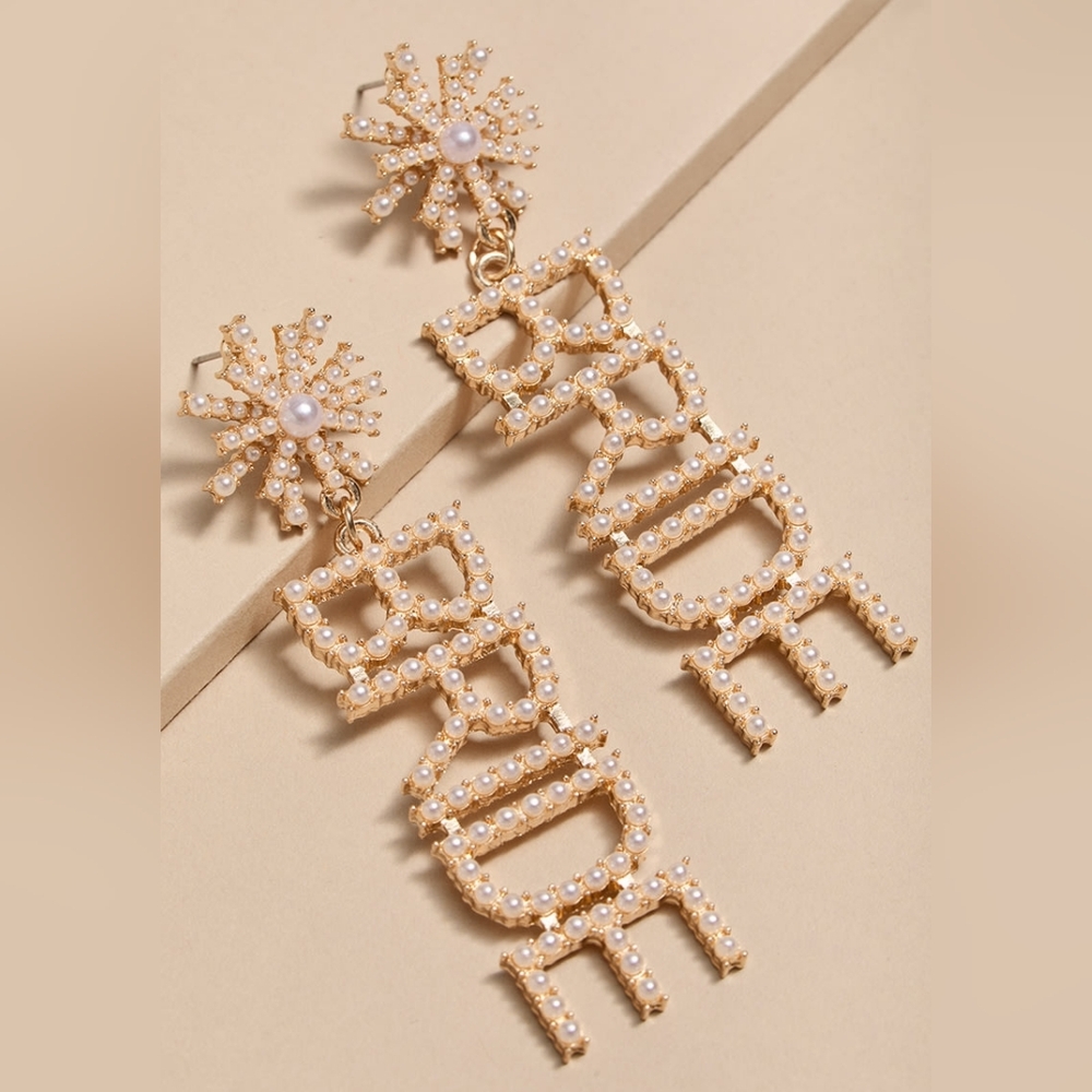 Francesca's Bride Pearl Linear Drop Earrings NWT